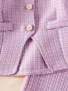 Elladie kids 2pcs/Set Young Girls Purple Suit Jacket, Vest And Straight Pants, Summer Outfit - Purple - View 4