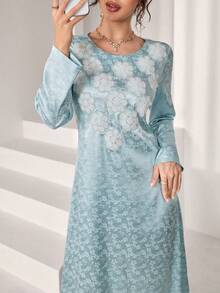 SHEIN Najma Elegant Luxurious 3D Floral Decor Women Loose Luxury Dress - Mint Green - View 8