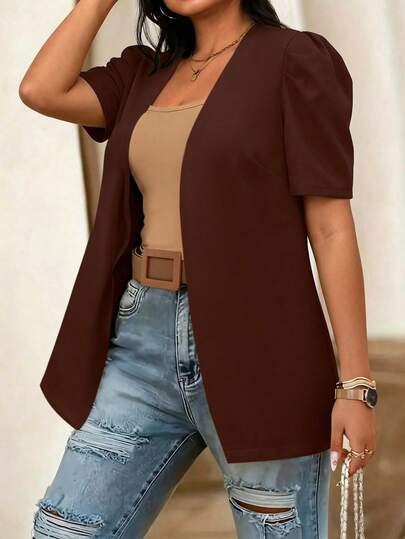 Elenzga Plus Size Solid Color Casual Minimalist Lightweight Short Sleeve Blazer For Women, Summer
