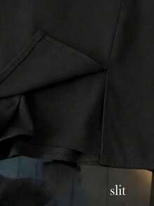 EMERY ROSE Plus Size Women's Fashion Casual Versatile Textured Soft Fabric High Waist Slit Shorts/Skirt/Capri Pants/Hotpants, Spring & Autumn - Black - View 3