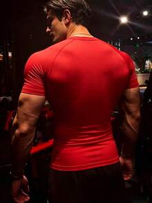 Gym Rark 男款翅膀印花圓領短袖休閒運動T恤，健身、度假 - 紅色 - 查看 2