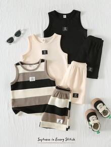 Cozy Pixies Young Boy Letter Print Crew Neck Tank Top And Shorts Casual Set - Multicolor - View 7
