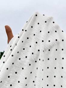 SHEIN Frenchy Áo thun nữ tay bồng họa tiết chấm bi, kiểu dáng thường ngày, thích hợp cho mùa hè. - Đen và trắng - Xem 8