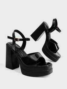 Sugerpunk Giày sandal cao gót hở mũi thời trang và gợi cảm dành cho nữ, phong cách punk gothic thanh lịch, thiết kế quai đơn đính kim loại, đế dày chống thấm nước, gót chunky, giày slip-on mùa xuân/hè dành cho các bữa tiệc hộp đêm/lễ hội. - màu đen - Xem 3