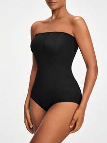 SHAPORA Seamless Shapewear Bandeau Bodysuit - Black - View 4