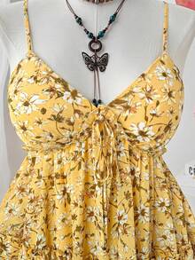 Sweetra Plus Size Casual Nature-Inspired Chiffon Printed Camisole - Yellow - View 3