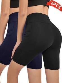 Velisys Velisys Set de 2 pantalones cortos deportivos y de yoga con múltiples bolsillos para verano - Multicolor - Ver 2