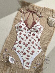 Swim Mod Women's Summer Beach Vacation Floral Print Twist Front One-Piece Swimsuit - Multicolor - View 5