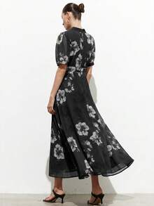 Aveloria Modichic Đầm ngắn tay xếp ly phía trước bằng vải chiffon thanh lịch, đa năng, thích hợp cho việc đi làm. - màu đen - Xem 4