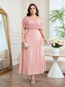 Modelyn Plus Size Women's Asymmetric Neck Fashionable Date Night Party Dress - Pink - View 3