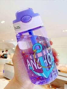 Una botella de agua de 500ml/17oz con tapa abatible y pajita, portátil y a prueba de fugas, adecuada para actividades al aire libre, fitness y viajes, lo que la convierte en un regalo perfecto para Año Nuevo, San Valentín, Día de la Madre y Pascua. - Multicolor - Ver 7