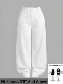 SHEIN Tall CURVE 大码女式休闲基础款蓝色宽松牛仔裤 - 白色 - 查看 1
