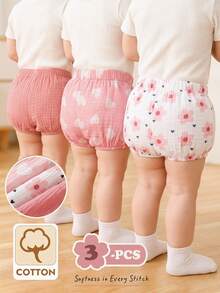 Cozy Pixies Bộ quần short phồng xếp ly, cạp chun, họa tiết trái tim và hoa cho bé sơ sinh, quần đèn lồng cho bé gái, quần lót cho bé, quần short mùa hè cho bé. - Màu Hồng baby - Xem 1