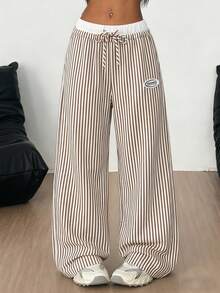 SHEIN Quần kẻ sọc tương phản thoải mái thường ngày dành cho bé gái tuổi teen. - Nhiều màu - Xem 1