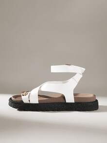 Solecia Conjunto de sandalias de plataforma con hebilla metálica en los dedos, sandalias de plataforma tipo muffin, de moda y versátiles, zapatos de plataforma con correa trasera - Blanco - Ver 6