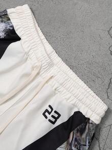 PAVTROS Men's Letter Print Round Neck Tank Top And Drawstring Waist Shorts Casual Set, Holiday - White - View 5