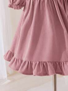 SHEIN LMoss Kids Baby Girl Puff Sleeve Peter Pan Collar Dress, Casual & Comfortable, Adorable - Dusty Pink - View 5