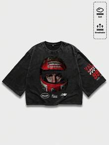 ROMWE MEN Street Life Men's Street Style Round Neck Vintage Printed Casual Summer T-Shirt - Black - View 8