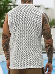 VENTUSAIL Áo tank top nam màu trơn cổ tròn, chất liệu jacquard khoét lỗ, thích hợp cho mùa hè. - trắng - Xem 2