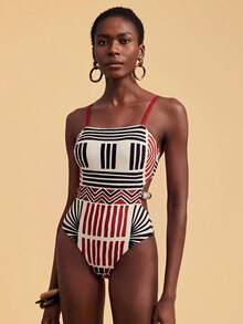 Travachic Women's Patchwork Color Strap One-Piece Swimsuit, Suitable For Beach Vacation, Pool Party, Beach Party - Multicolor - View 4