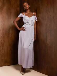 COSMINA Women's Contrast Lace Lilac Off-Shoulder Elegant Romantic Sexy Dress Bridesmaid Birthday Anniversary Wedding Golf Date Night Party Summer - Mauve Purple - View 5