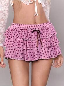 Sweetness Sweet Girl Y2K Pink Polka Dot Bow Ruffle Layered Women's Skirt - Pink - View 8