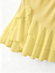 Franclia Women's Elegant Vacation Style Solid Color Sleeveless Ruffle Hem Dress, Summer - Yellow - View 5