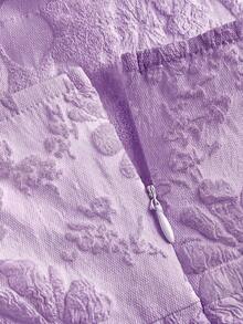 Girlism Gaun Elegan Jacquard Putih Model Halter dengan Pita untuk Remaja Perempuan - Purple - View 4