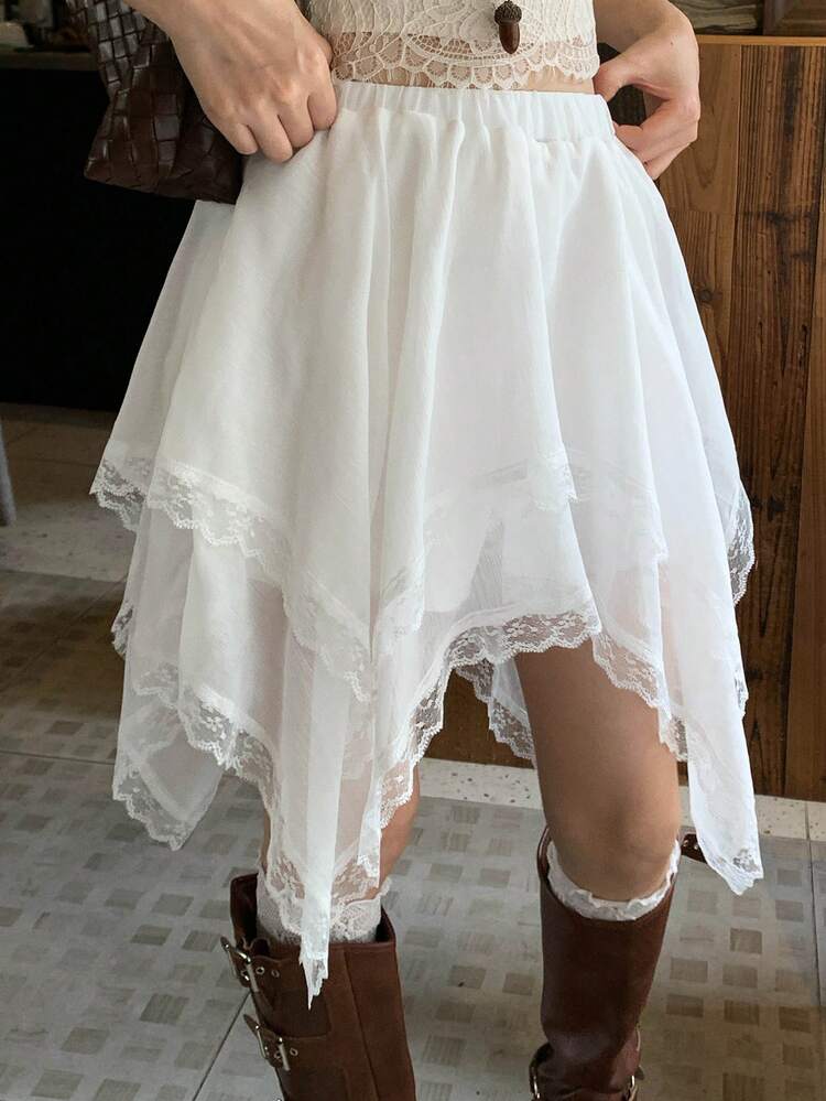 Women's Casual Elastic Waist Asymmetrical Hem Skirt, Summer