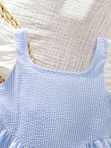 Emery Rose Kids Emery Rose Kids Young Girl Woven Colorblock Striped Square Collar Ruffle Hem Knit Dress - Blue - View 9