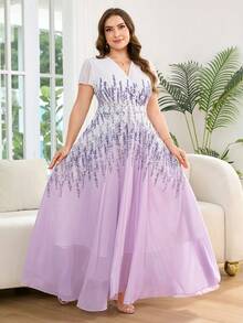 Reflora 大码女士优雅印花连衣裙，夏季婚礼宾客礼服 - 彩色 - 查看 9