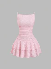 Sweetra Đầm kiểu dáng thanh lịch cổ điển thập niên 2000, phù hợp cho hẹn hò, đi chơi, dự tiệc, mặc hàng ngày, du lịch mùa xuân nhẹ nhàng, chụp ảnh, tiệc tối lãng mạn. Thiết kế thắt eo, thêu ren, viền xếp ly hai lớp, màu hồng. - Hồng - Xem 1