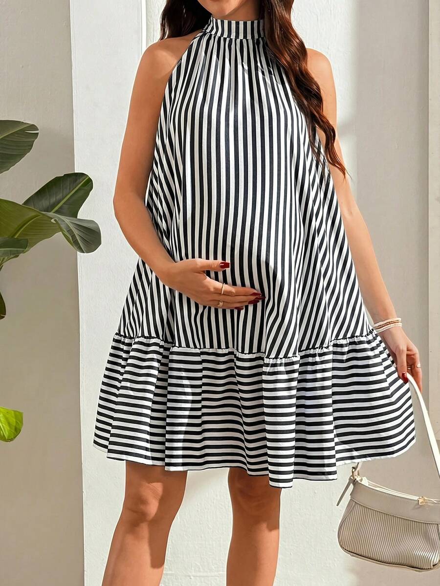 SHEIN 条纹无袖吊带连衣裙 - 黑與白 - 查看 1