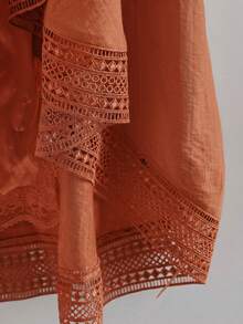 Rusticease Plus Size Women Lace Patchwork Jacket Autumn Casual Fall - Rust Brown - View 5