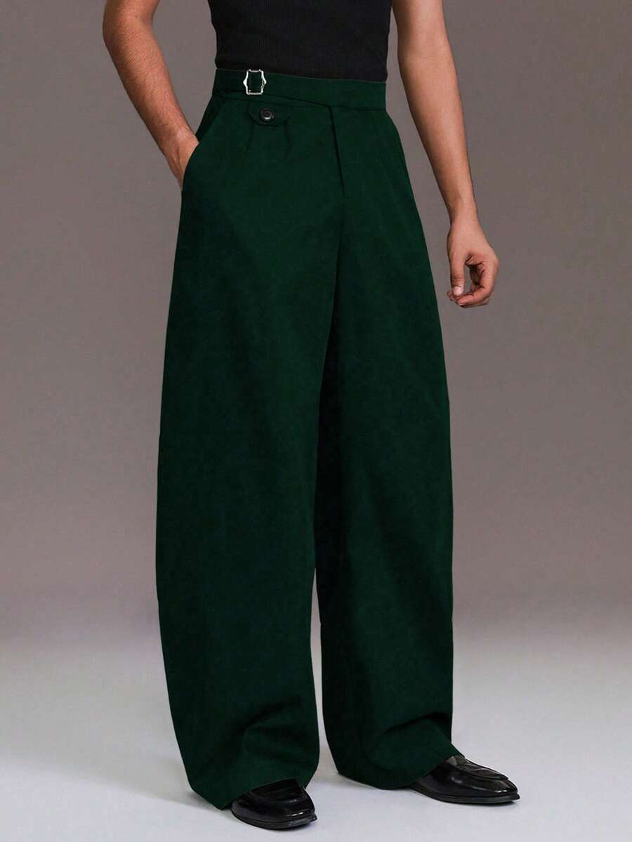 STYNVO Men's Fashionable Versatile Pocket Loose Casual Pants For Daily Wear - Dark Green - View 1