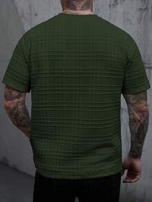 Manfinity Homme 男士素色圓領休閒百搭日常穿著短袖T恤，度假款 - 軍綠色 - 查看 2
