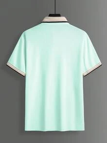 Calvornis 男士緹花領刺繡短袖休閒 Polo 衫，正式款 - 薄荷綠 - 查看 3