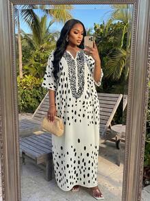 SHEIN Lady Váy hoa Váy hoa cho nữ Váy mùa hè Váy cho quý cô Váy hè Váy mùa hè cho nữ Váy hè cho nữ Váy đi nghỉ mát cho nữ Váy đi nghỉ - Màu be - Xem 3