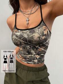 SHEIN Coolane Petite Áo croptop nữ dáng nhỏ nhắn mùa hè, phong cách đường phố, thường ngày, gợi cảm, kiểu Y2K vintage, họa tiết cành cây, chất liệu co giãn, thoải mái, kiểu corset ngắn, giúp tôn dáng. - Nhiều màu - Xem 1
