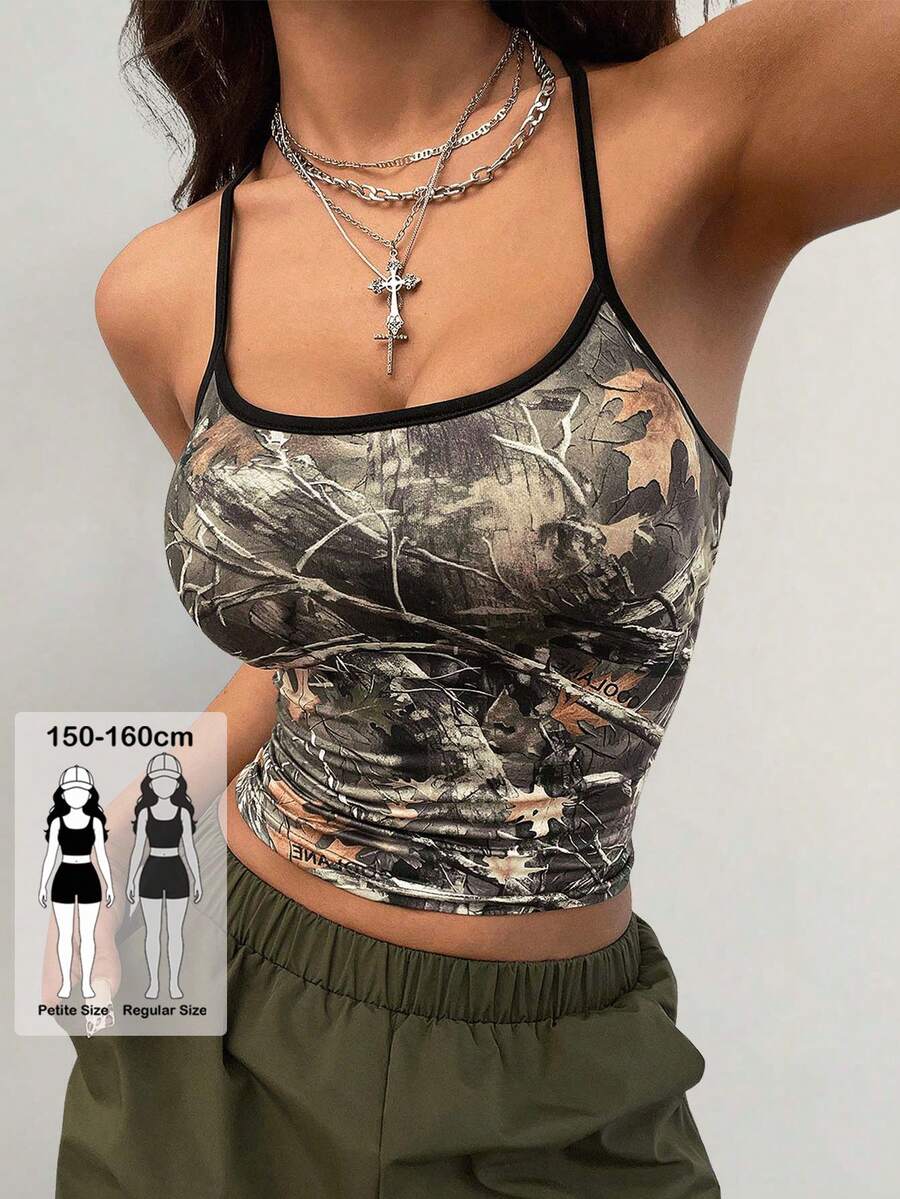 SHEIN Coolane Petite Áo croptop nữ dáng nhỏ nhắn mùa hè, phong cách đường phố, thường ngày, gợi cảm, kiểu Y2K vintage, họa tiết cành cây, chất liệu co giãn, thoải mái, kiểu corset ngắn, giúp tôn dáng. - Nhiều màu - Xem 1