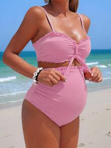 Swim Vcay 25SS 夏季海灘休閒格紋孕婦分體式泳衣套裝 - 粉色 - 查看 3