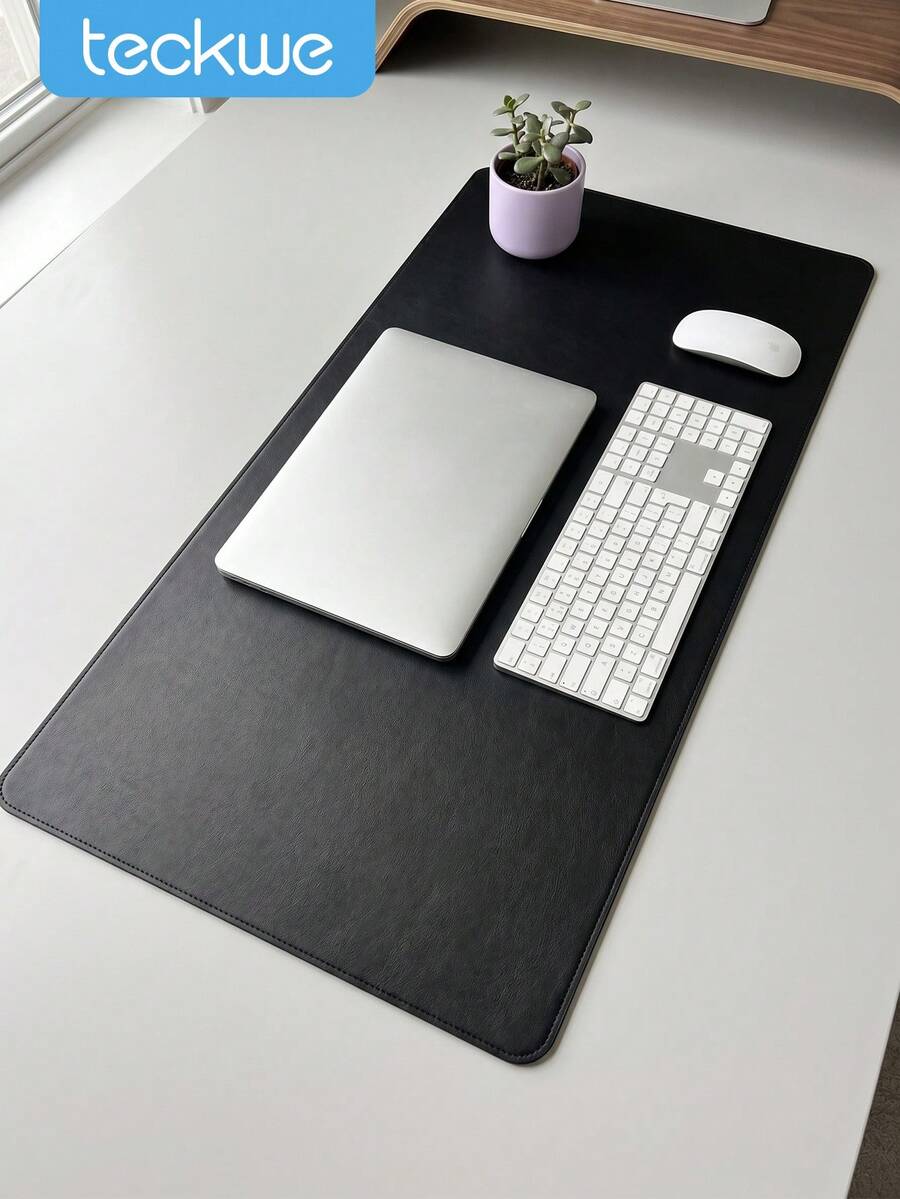 Teckwe 1Pc Large Solid Color Leather Desk Mat, Made Of Smooth Faux Leather, Water-Resistant And Moisture-Proof, Protects Desk Surfaces, Provides Stable Space For Keyboard And Mouse, Ideal For Home Office, Gaming And Daily Work Use. - View 1