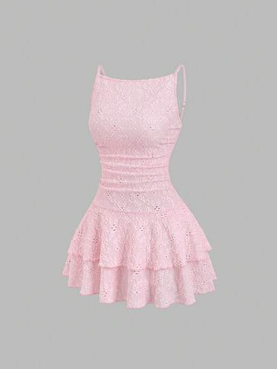 Sweetra Đầm kiểu dáng thanh lịch cổ điển thập niên 2000, phù hợp cho hẹn hò, đi chơi, dự tiệc, mặc hàng ngày, du lịch mùa xuân nhẹ nhàng, chụp ảnh, tiệc tối lãng mạn. Thiết kế thắt eo, thêu ren, viền xếp ly hai lớp, màu hồng.