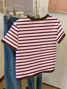 Tween Girls' Fitted Casual Minimalist Comfortable Round Neck Long Sleeve T-Shirt, Suitable For Summer - Multicolor - View 2