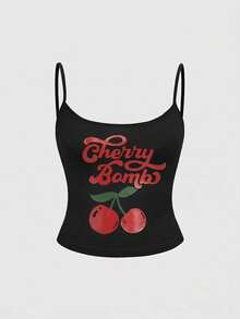 Sweetness Summer Cherry Sweet Sexy Vacation Camisole For Women Golf Pastal - Black - View 1