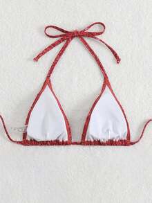 Swim Vcay Women's Tropical Print Halter Neck Triangle Cup Casual Bikini Top - Multicolor - View 2