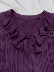 IslaSuriya Blus Chiffon Lengan Pendek Warna Hijau Zaitun dengan Pita untuk Wanita - Purple - View 3