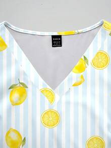 PopScrub Yellow Lemon, Lemon Slice, Striped Pattern Nurse Scrub Uniform Top, V-Neck Short Sleeve Design With Pockets And Side Slits, Fashionable Spring/Summer Work Wear, Cute Scrub Top, Nursing Scrub Uniform Top - Multicolor - View 5