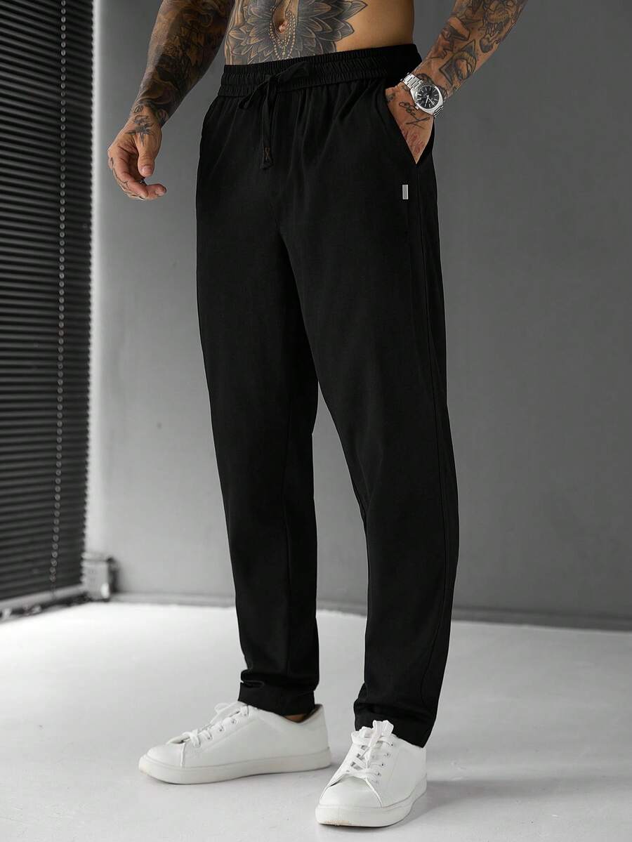 SLATEMANN Men's Solid Color Pocket Casual Versatile Daily Wear Pants - Black - View 1