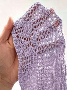 Vionelle Plus Size Solid Color Fashion Tie-Up Bow Shell Trim Cropped Shawl Crochet Mesh Beach Flare Sleeve Cardigan - Mauve Purple - View 6
